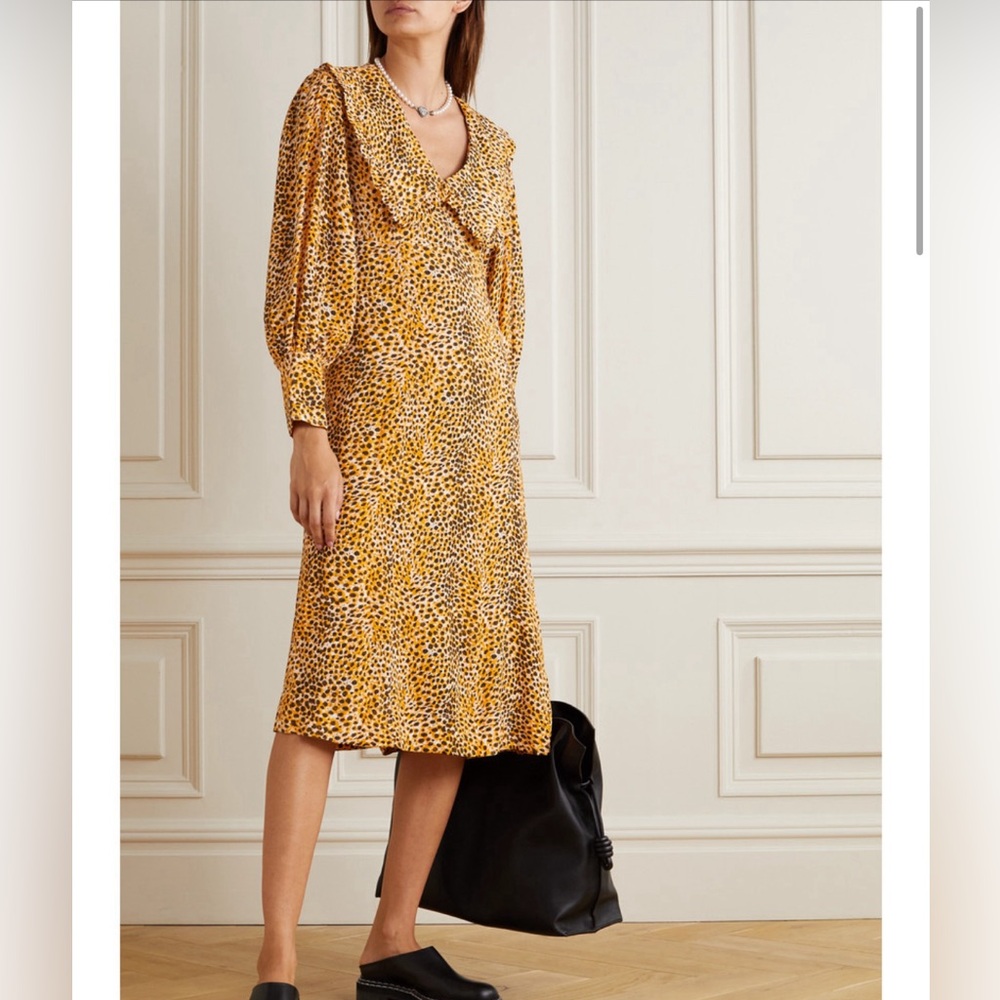 Ganni Leopard Print Long Sleeve Dress